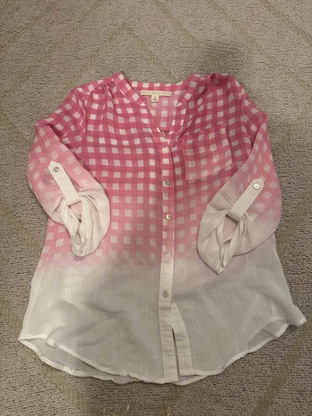 Good Days Only Pink Gingham Blouse Ombre Button Front Top Size Small